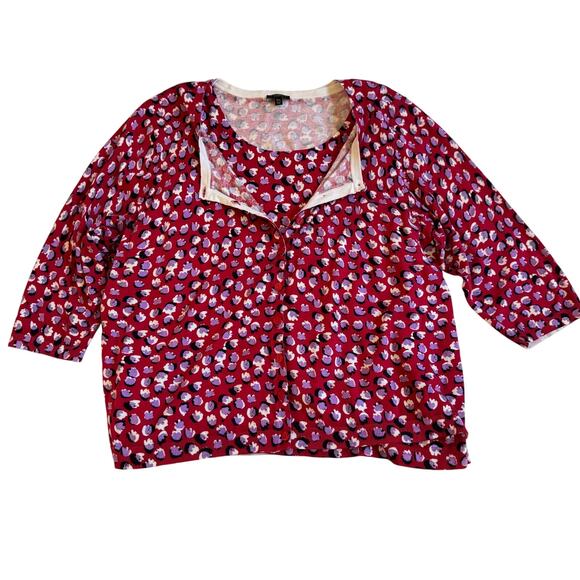 Talbots Floral Red Purple Cardigan Shell Sweater2 Piece Set Size 3X Petite EUC - Picture 1 of 12